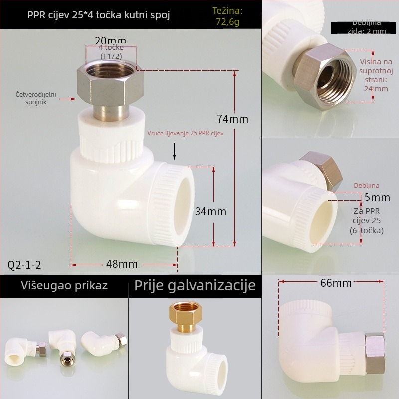 PPR fitinzi za grijanje vode: unutarnji navojni T-izvod (tee elbow) za izravno zavarivanje, Hongying, Zhejiang, Klasa I