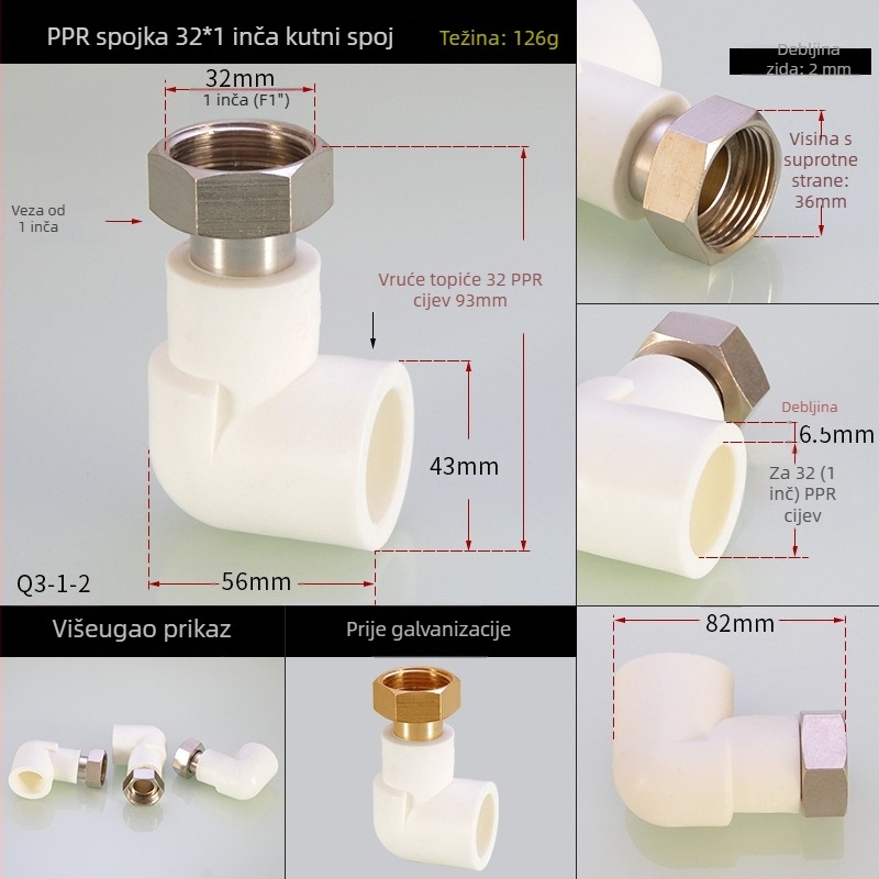 PPR fitinzi za grijanje vode: unutarnji navojni T-izvod (tee elbow) za izravno zavarivanje, Hongying, Zhejiang, Klasa I