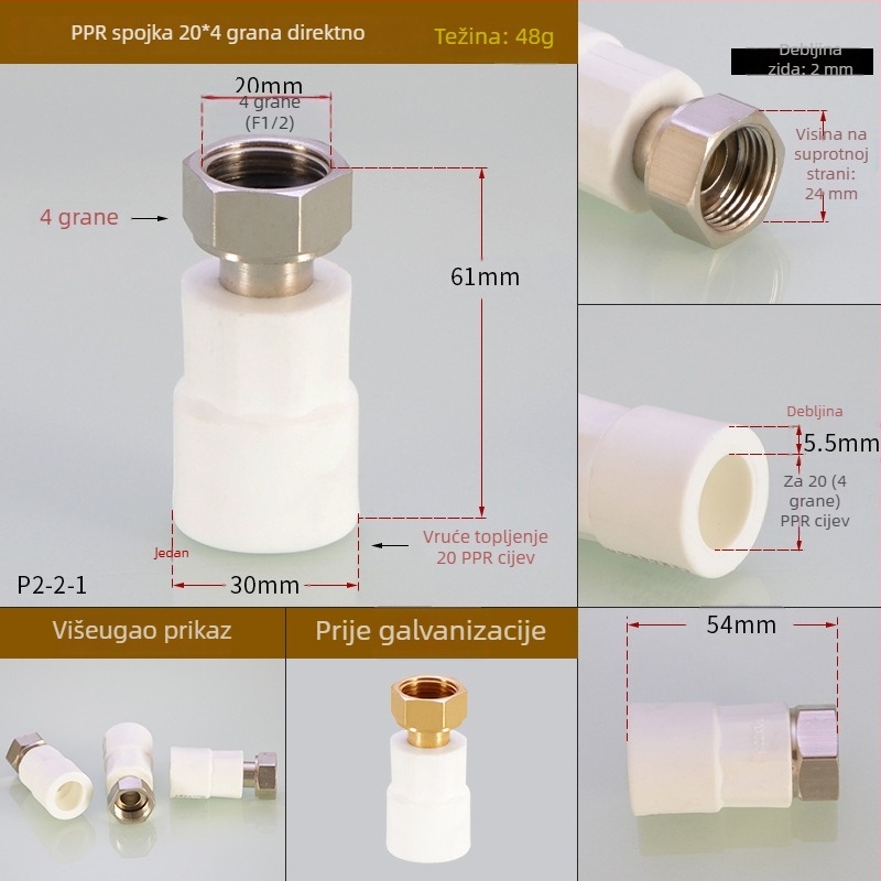 PPR fitinzi za grijanje vode: unutarnji navojni T-izvod (tee elbow) za izravno zavarivanje, Hongying, Zhejiang, Klasa I