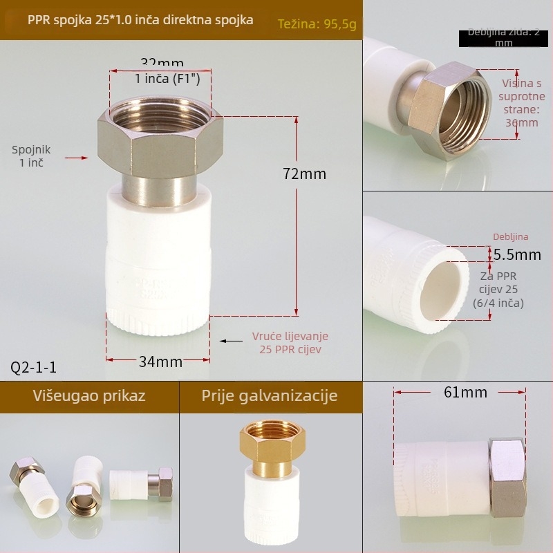 PPR fitinzi za grijanje vode: unutarnji navojni T-izvod (tee elbow) za izravno zavarivanje, Hongying, Zhejiang, Klasa I