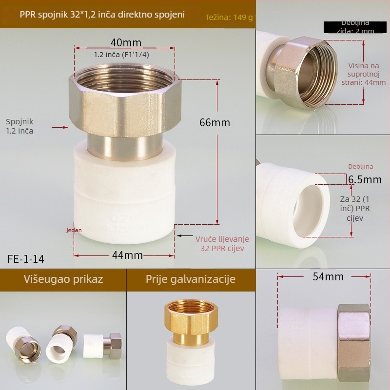 PPR fitinzi za grijanje vode: unutarnji navojni T-izvod (tee elbow) za izravno zavarivanje, Hongying, Zhejiang, Klasa I