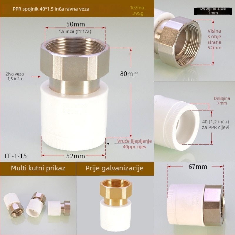 PPR fitinzi za grijanje vode: unutarnji navojni T-izvod (tee elbow) za izravno zavarivanje, Hongying, Zhejiang, Klasa I