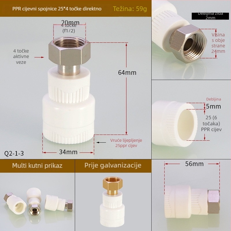 PPR fitinzi za grijanje vode: unutarnji navojni T-izvod (tee elbow) za izravno zavarivanje, Hongying, Zhejiang, Klasa I
