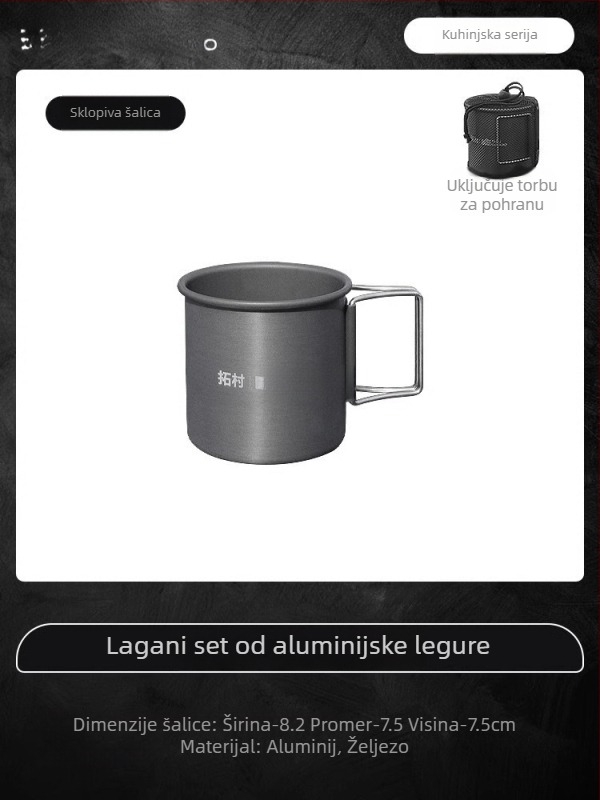 Prijenosni set posuđa za kampiranje – aluminijska legura, Tuocun, za 1–2 osobe, težina 1,0 kg
