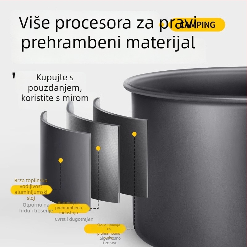 Prijenosni set posuđa za kampiranje – aluminijska legura, Tuocun, za 1–2 osobe, težina 1,0 kg