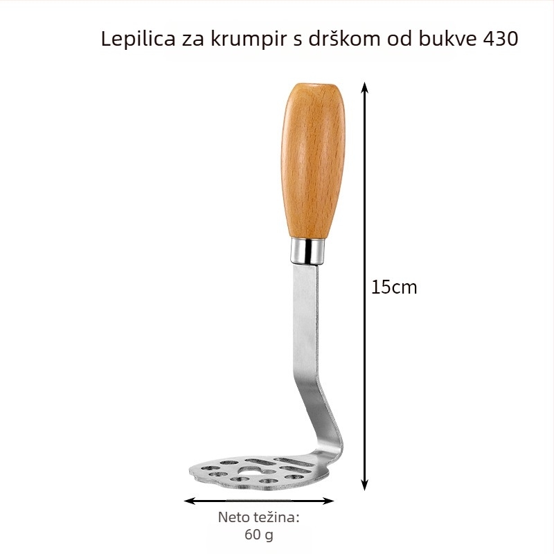 Hongjunda set od nehrđajućeg čelika: pretlačivač za krumpire i češnjak, nož za maslac i vilica za voće s drvenom ručkom – moderni stil, mogućnost prilagodbe