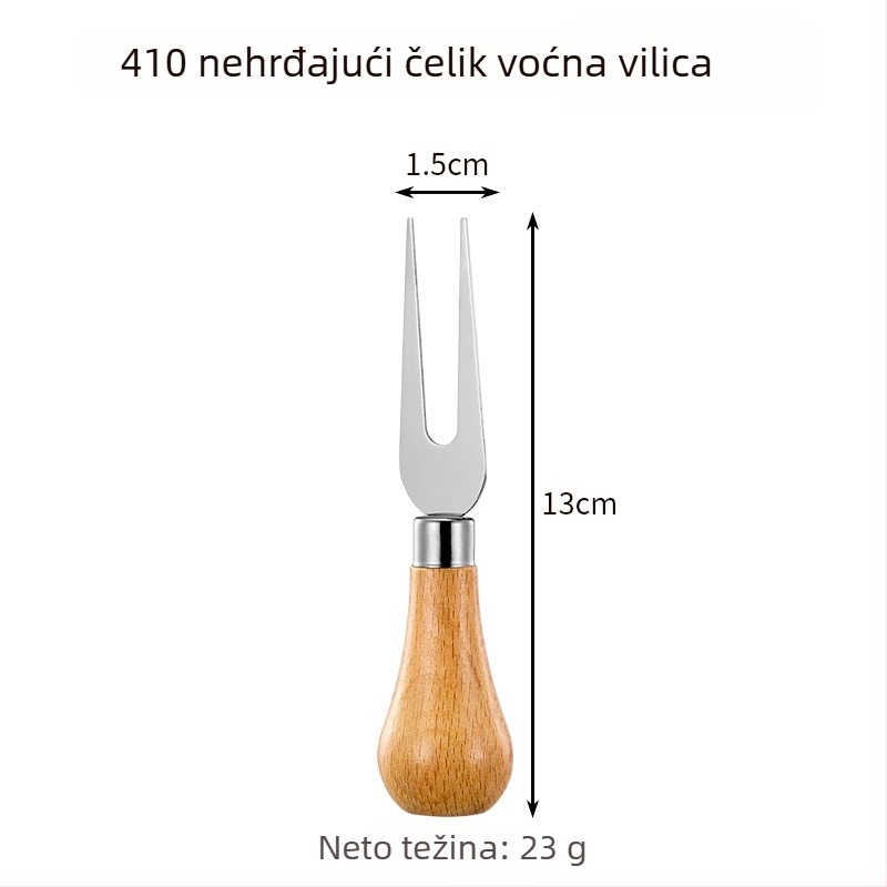 Hongjunda set od nehrđajućeg čelika: pretlačivač za krumpire i češnjak, nož za maslac i vilica za voće s drvenom ručkom – moderni stil, mogućnost prilagodbe