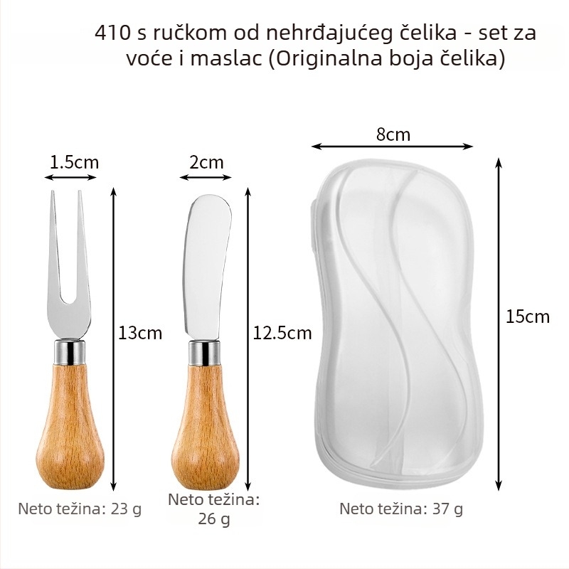 Hongjunda set od nehrđajućeg čelika: pretlačivač za krumpire i češnjak, nož za maslac i vilica za voće s drvenom ručkom – moderni stil, mogućnost prilagodbe