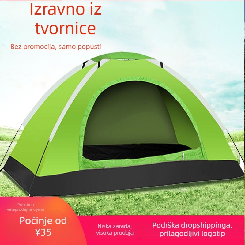 Šator za kampiranje, jednoslojna konstrukcija, za četiri sezone; težina 1,2 kg; vanjska vodootpornost 1000–1500 mm; donja vodootpornost 1500 mm