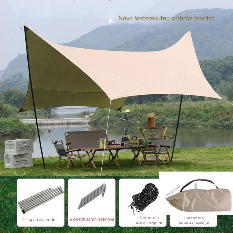 Oxfordov šator s canopy tkaninom, zahtijeva montažu, 4-sezonska upotreba, za 2–6 osobe, metalni okvir, vodootporna vanjska tkanina 1500–2000 mm