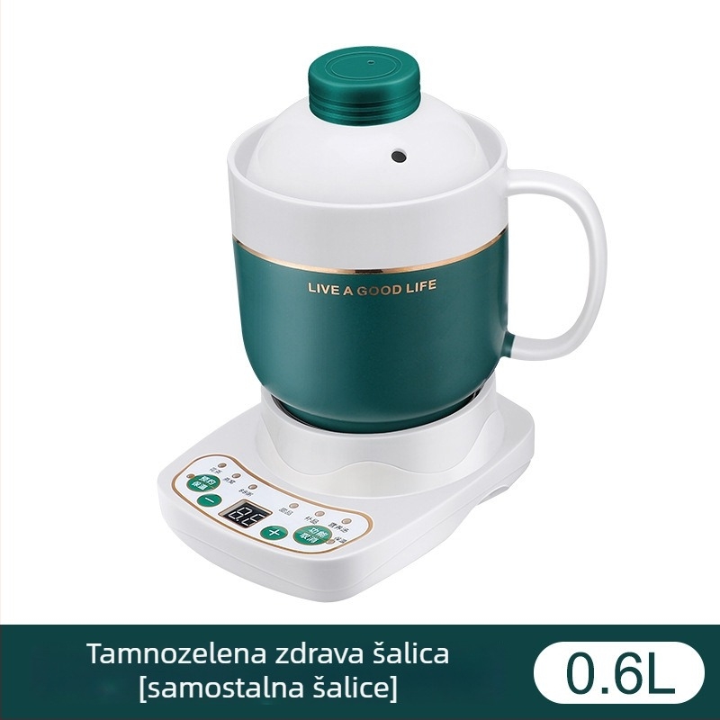 Električna keramička šalica za zdravlje, grijanje kućišta, 360W, kapacitet 0,6–1,0 L, zaštita od pregrijavanja, 1–2 porcije