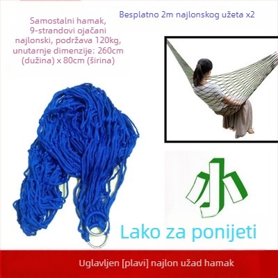 Hamak s mrežastim najlonskim užetom, bez stalka, za vanjsku upotrebu, za djecu i odrasle, za kampiranje