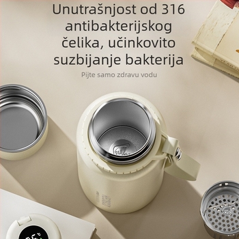 Termos čaša s pretincom za čaj, unutarnja tanka 316 nerđajući čelik, vanjski omotač 201 nerđajući čelik, zaslon temperature, prijenosna izolirana čaša, zadržava temperaturu 24-36 sati