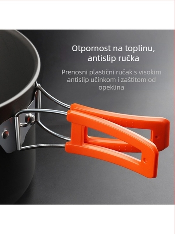 Set kuhinjskih posuda za kampiranje od aluminijske legure s canister štednjakom, za 3–5 osoba, višenamjenski (prženje/kuhanje), moguć tisak logotipa