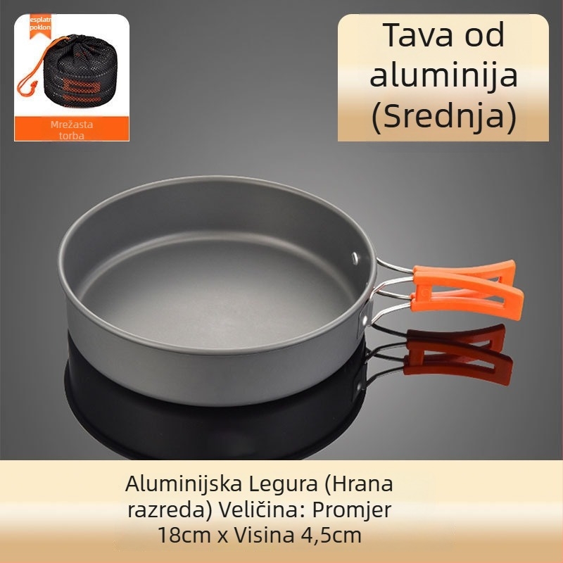 Set kuhinjskih posuda za kampiranje od aluminijske legure s canister štednjakom, za 3–5 osoba, višenamjenski (prženje/kuhanje), moguć tisak logotipa