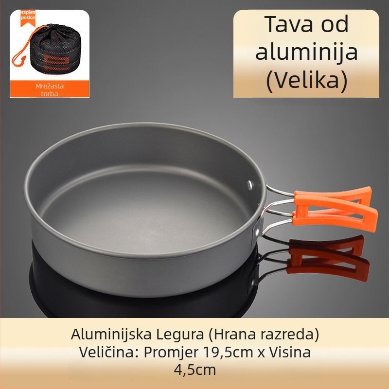 Set kuhinjskih posuda za kampiranje od aluminijske legure s canister štednjakom, za 3–5 osoba, višenamjenski (prženje/kuhanje), moguć tisak logotipa