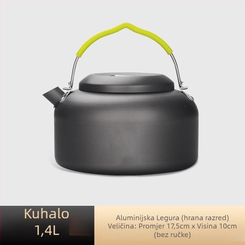Set kuhinjskih posuda za kampiranje od aluminijske legure s canister štednjakom, za 3–5 osoba, višenamjenski (prženje/kuhanje), moguć tisak logotipa