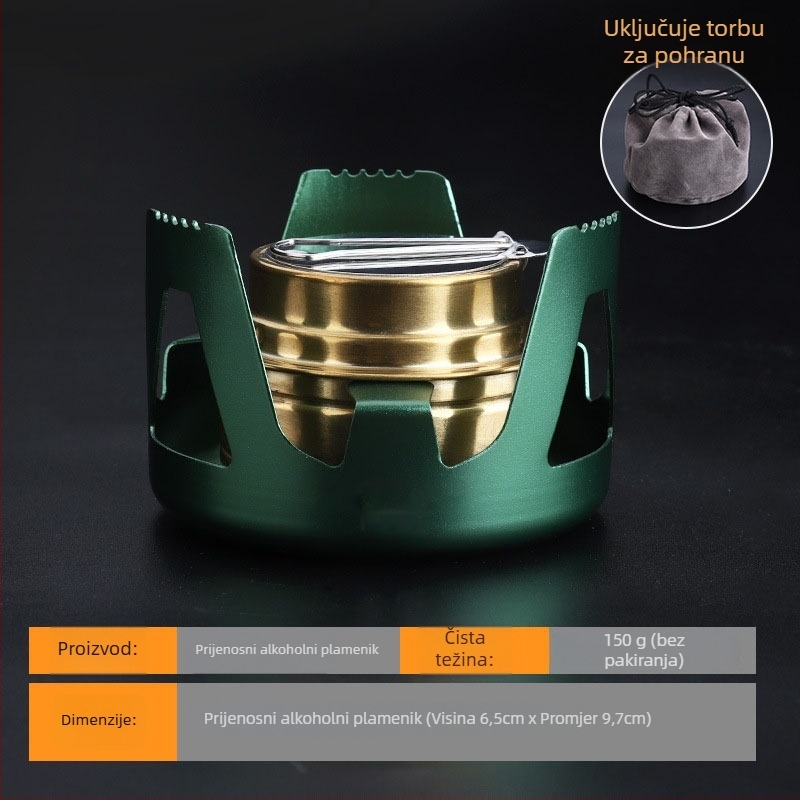 Set kuhinjskih posuda za kampiranje od aluminijske legure s canister štednjakom, za 3–5 osoba, višenamjenski (prženje/kuhanje), moguć tisak logotipa