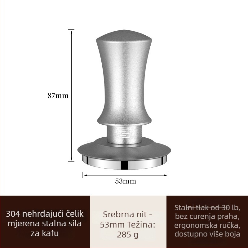 Tamper za kavu s podesivom skalom, 304 nehrđajući čelik, tlak konstantnog pritiska, laserom graviran logotip, moderan jednostavan dizajn