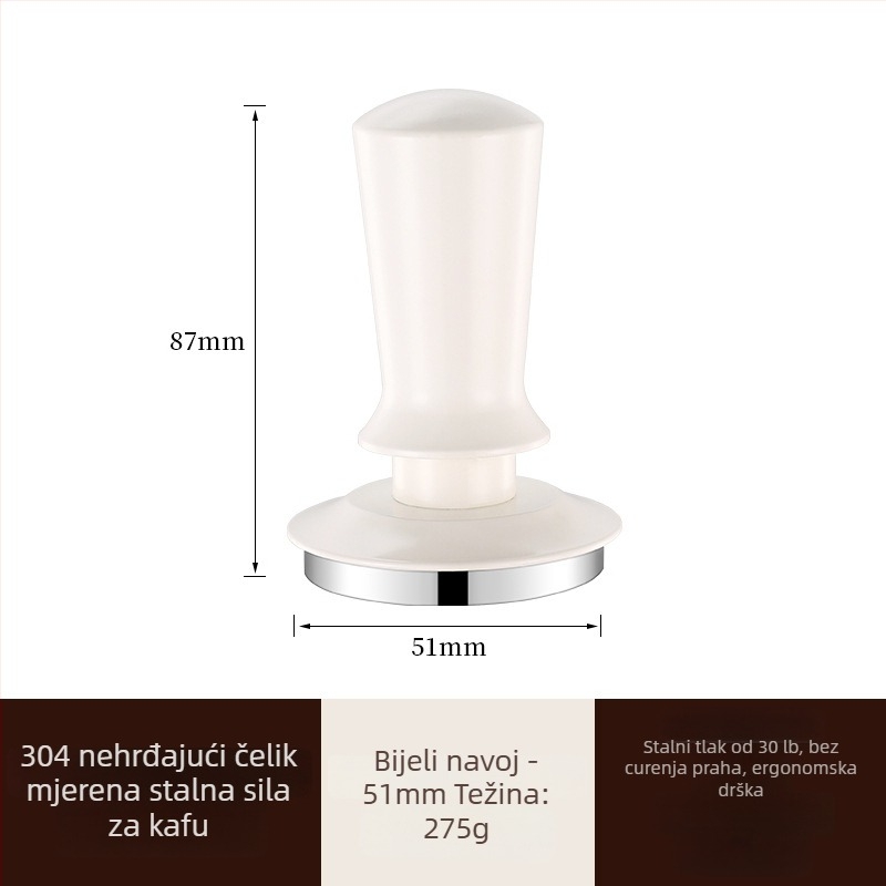 Tamper za kavu s podesivom skalom, 304 nehrđajući čelik, tlak konstantnog pritiska, laserom graviran logotip, moderan jednostavan dizajn