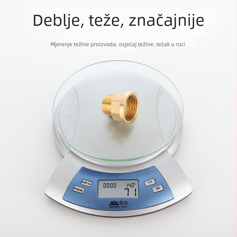 Bakreni produžni spoj s unutarnjim i vanjskim navojem, izravno produženje, navoji 4–6, prohodan dizajn