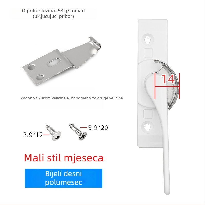 Polumjesečni sigurnosni kuka za vrata i prozore, od nehrđajućeg čelika i aluminijske legure, za klizne prozore, dječja zaštita