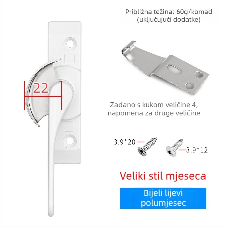 Polumjesečni sigurnosni kuka za vrata i prozore, od nehrđajućeg čelika i aluminijske legure, za klizne prozore, dječja zaštita