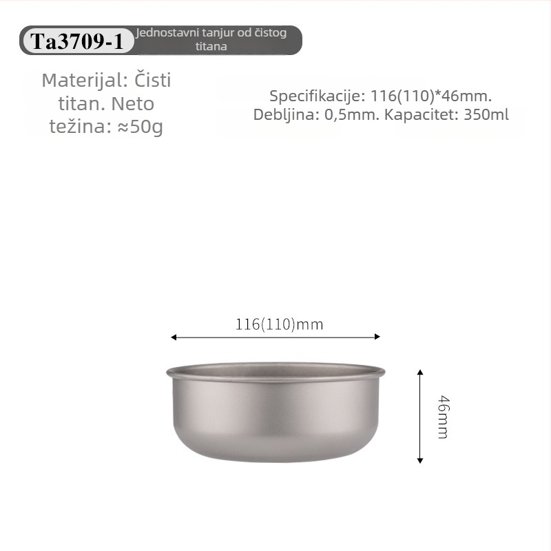 Set titanijskih zdjela za jelo, prijenosan i ultra lagan, model TA3709, težina 120 g, za 1 osobu