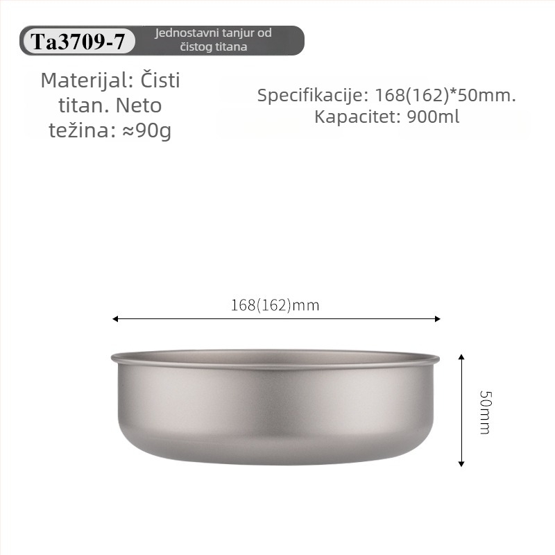 Set titanijskih zdjela za jelo, prijenosan i ultra lagan, model TA3709, težina 120 g, za 1 osobu