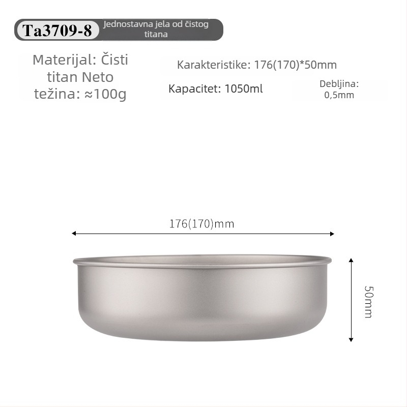 Set titanijskih zdjela za jelo, prijenosan i ultra lagan, model TA3709, težina 120 g, za 1 osobu