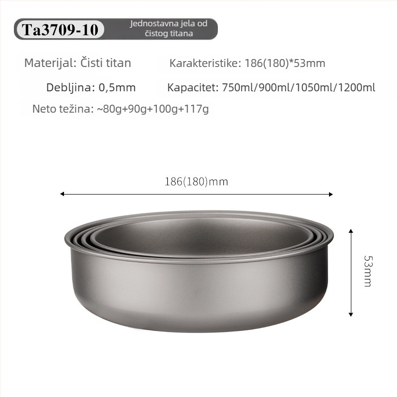 Set titanijskih zdjela za jelo, prijenosan i ultra lagan, model TA3709, težina 120 g, za 1 osobu