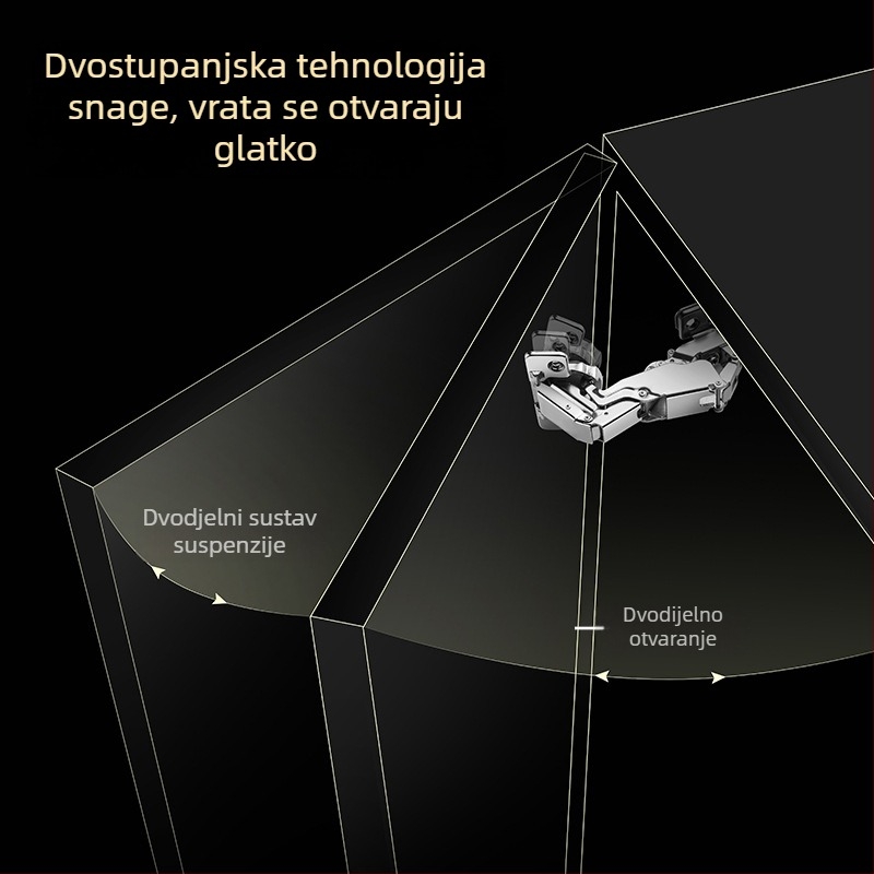Šarnier s posebnim kutem i tlom; kratko krilo s dvije rupe; prilagodljivi kutovi ±30°, ±45°, 90°, 135°, 165°; materijal: hladno valjani čelik; završna obloga: bakar na donjoj strani