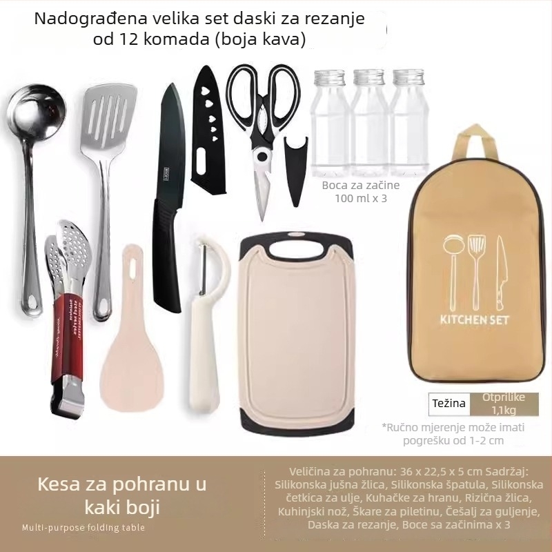 Set pribora za kuhanje na otvorenom od nehrđajućeg čelika za kampiranje – prijenosni višenamjenski komplet s nožem, vilicom, žlicom i vrećicom za začine