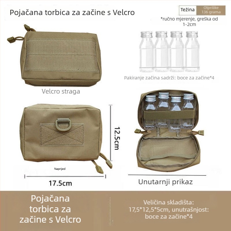 Set pribora za kuhanje na otvorenom od nehrđajućeg čelika za kampiranje – prijenosni višenamjenski komplet s nožem, vilicom, žlicom i vrećicom za začine