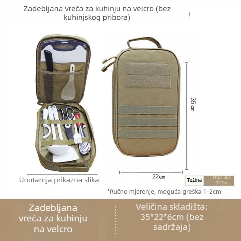 Set pribora za kuhanje na otvorenom od nehrđajućeg čelika za kampiranje – prijenosni višenamjenski komplet s nožem, vilicom, žlicom i vrećicom za začine