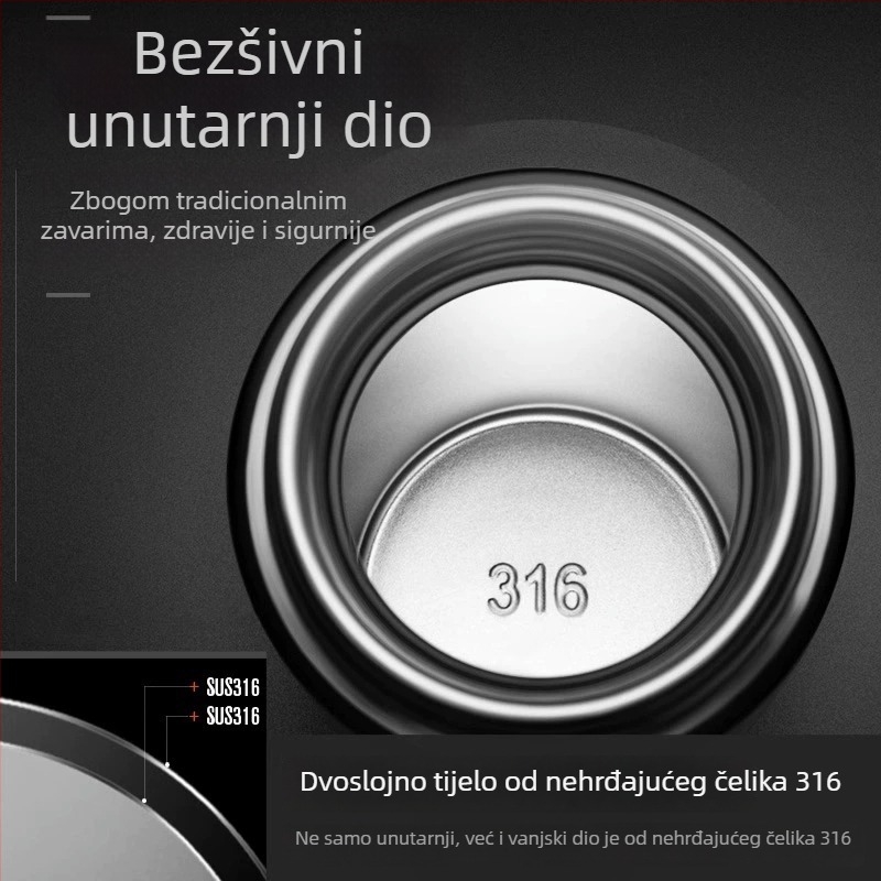Termos šalice od 316 nerđajućeg čelika, unutarnja 316, vanjska 304, vakuumska izolacija 12–24 sati, prilagodba logotipa laser graviranjem / sitotiskom / 3D ispisom, poklon kutija