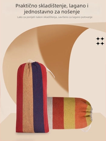 Hamak s platnenom površinom; nosivost 150 kg; težina 2 kg; bez nosača; prilagodljiv.