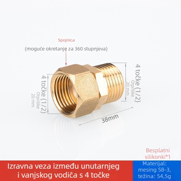 Bakreni spoj cijevi s unutarnjim i vanjskim navojem – redukcijski spoj za vodovodne instalacije