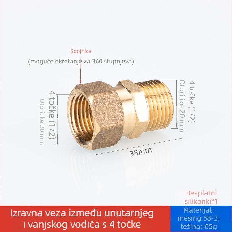 Bakreni spoj cijevi s unutarnjim i vanjskim navojem – redukcijski spoj za vodovodne instalacije