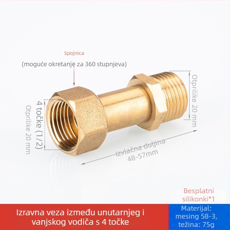 Bakreni spoj cijevi s unutarnjim i vanjskim navojem – redukcijski spoj za vodovodne instalacije