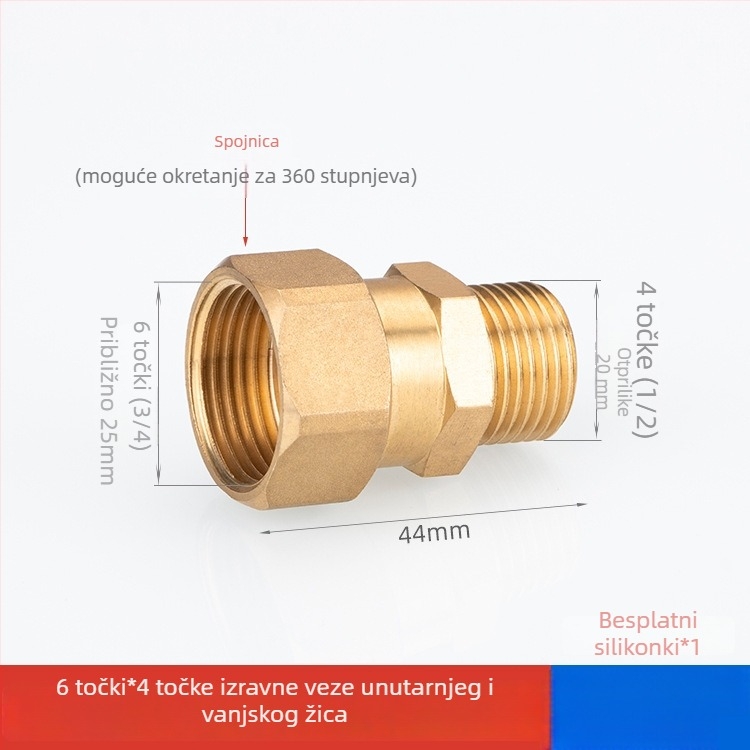 Bakreni spoj cijevi s unutarnjim i vanjskim navojem – redukcijski spoj za vodovodne instalacije