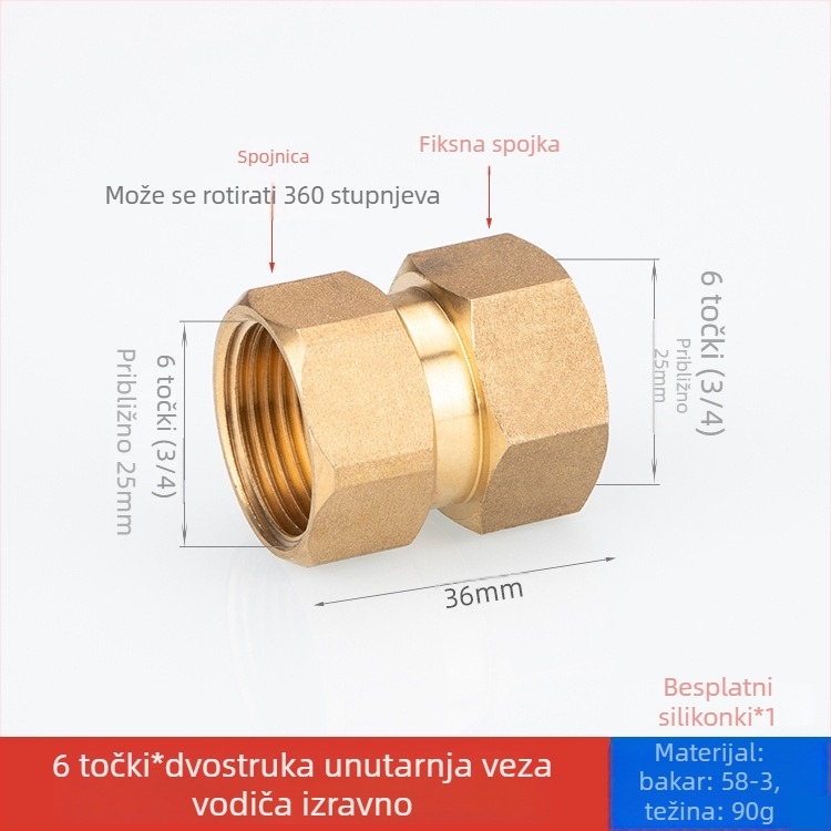 Bakreni spoj cijevi s unutarnjim i vanjskim navojem – redukcijski spoj za vodovodne instalacije