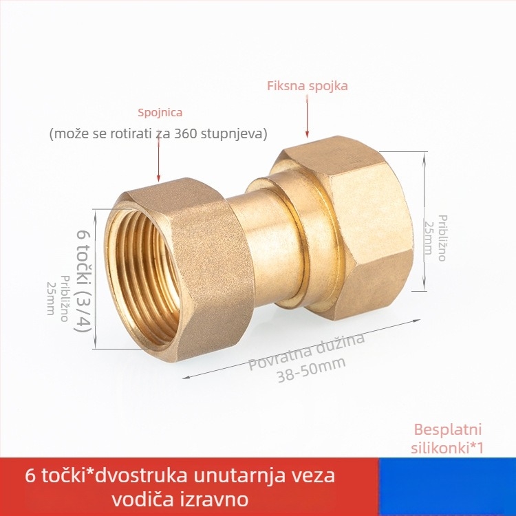 Bakreni spoj cijevi s unutarnjim i vanjskim navojem – redukcijski spoj za vodovodne instalacije