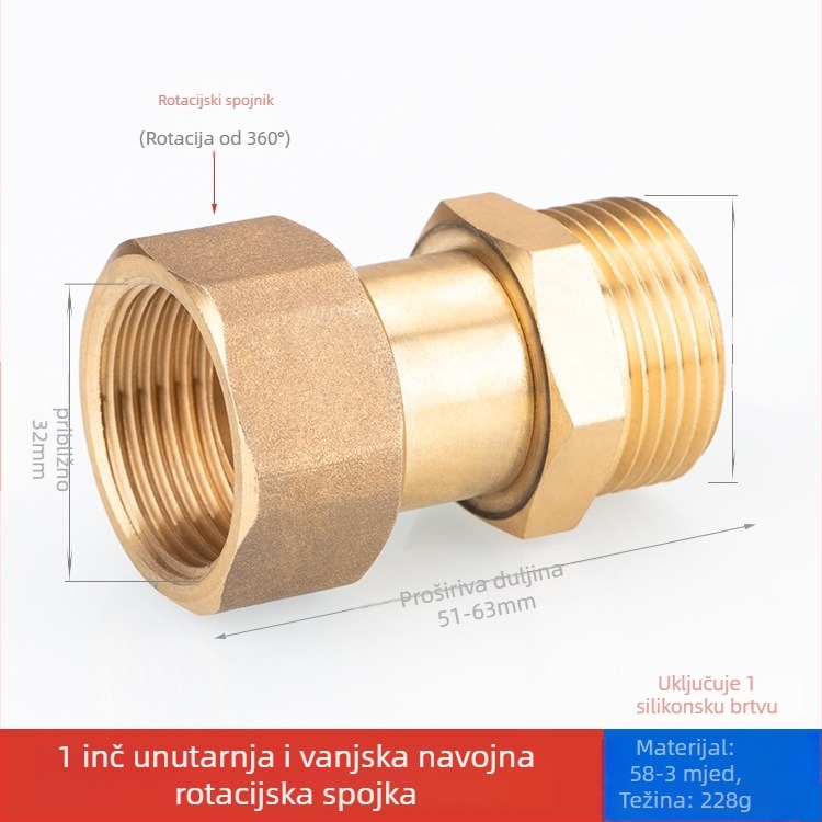 Bakreni spoj cijevi s unutarnjim i vanjskim navojem – redukcijski spoj za vodovodne instalacije