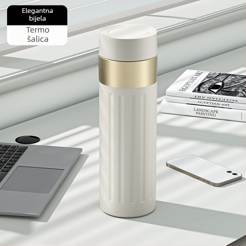 Termos šalice od nehrđajućeg čelika 316, unutarnja posuda 316, vanjski omotač 201, vakuumska izolacija 6-12 sati, čajni separator, prikaz temperature