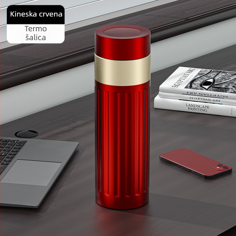 Termos šalice od nehrđajućeg čelika 316, unutarnja posuda 316, vanjski omotač 201, vakuumska izolacija 6-12 sati, čajni separator, prikaz temperature