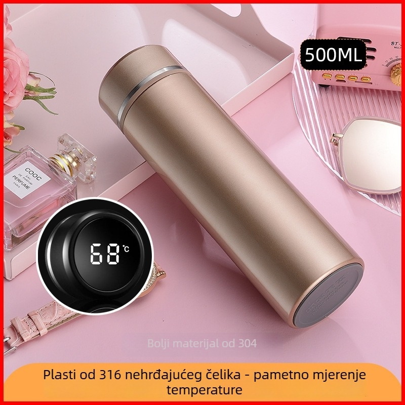 Termos od 316 nerđajućeg čelika s unutarnjim spremnikom, vakuumska izolacija 12–24 h, mjerenje temperature, odvajanje čaja od vode, personalizirano graviranje