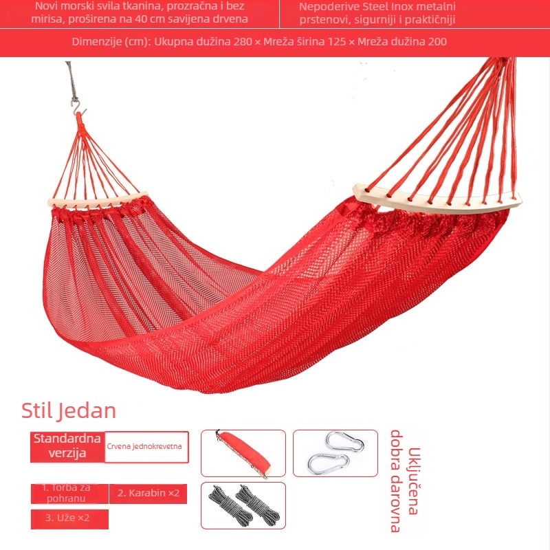 Vanjski mrežasti hamak za kampiranje, bez nosača; površina od pamuka/nylon užeta.
