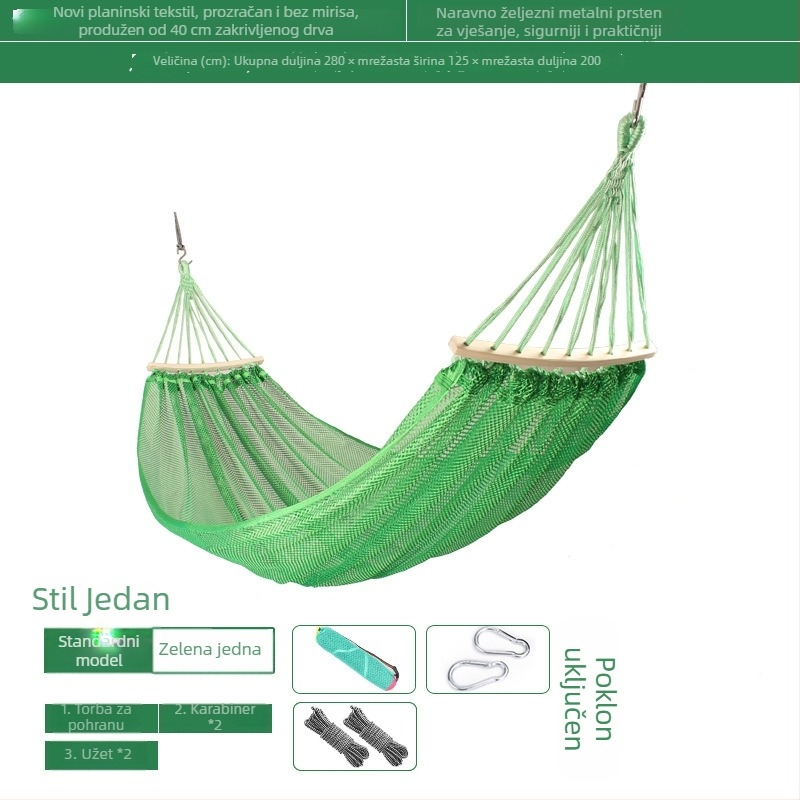 Vanjski mrežasti hamak za kampiranje, bez nosača; površina od pamuka/nylon užeta.