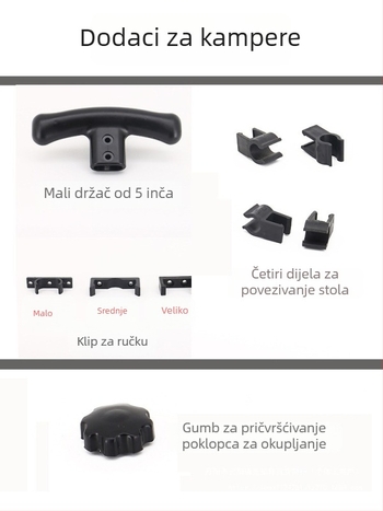 Kamperska dodatna oprema za šator i nadstrešak — Tekstilna džep, Egg Roll Table, Kopča, Povlačna ručka, Potisna šipka; Materijal: Inženjerski plastici